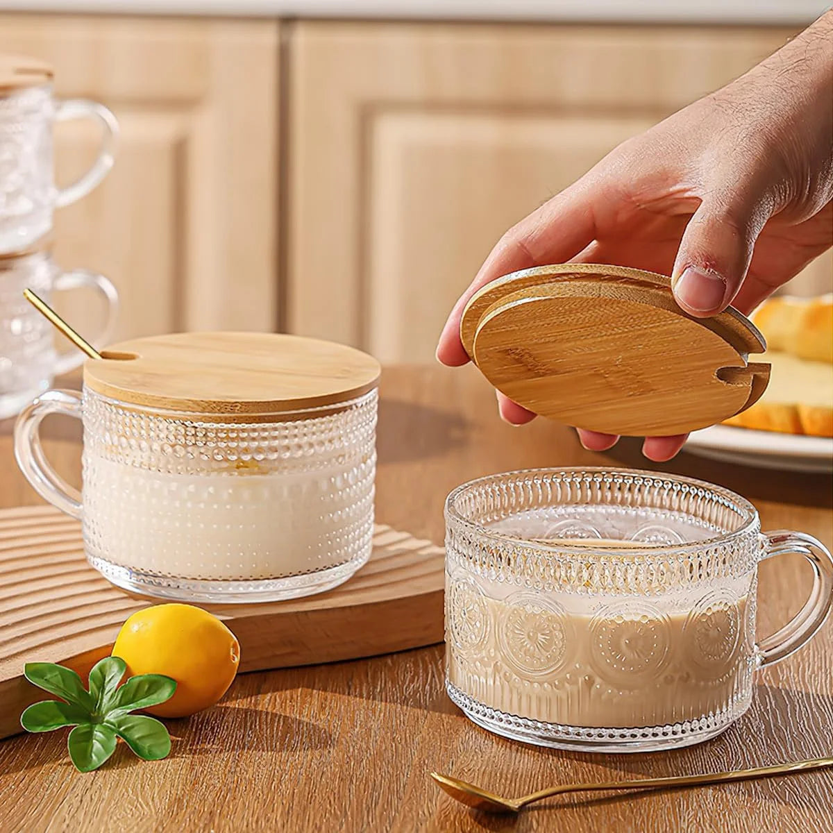 Vintage glasskrus med solsikkemønster – Sett med 2 stk