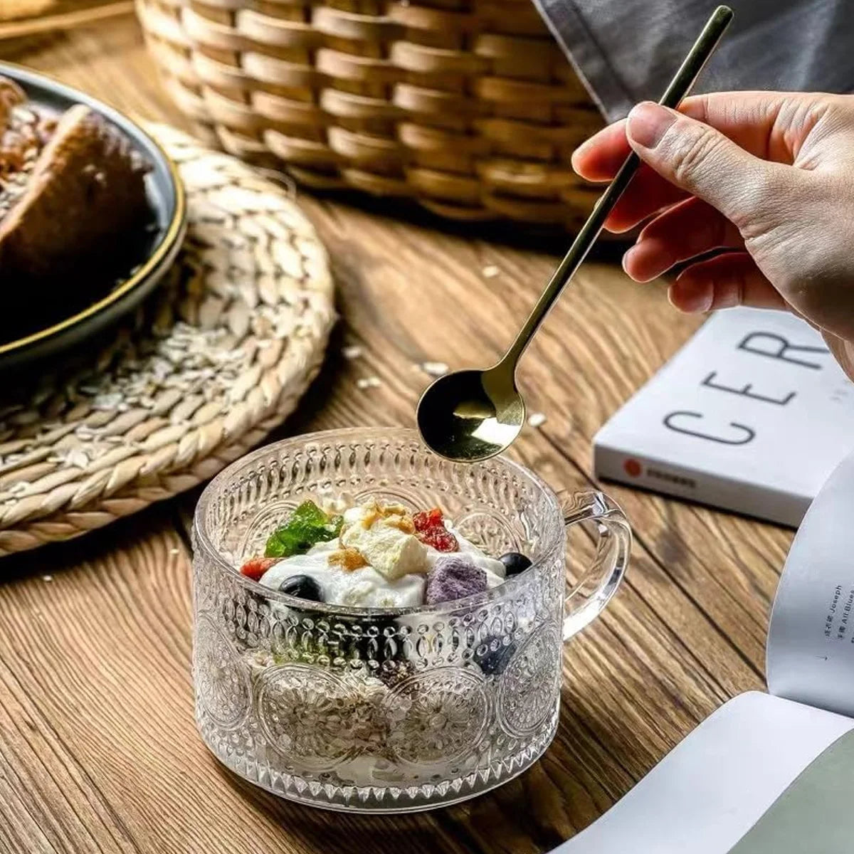 Vintage glasskrus med solsikkemønster – Sett med 2 stk