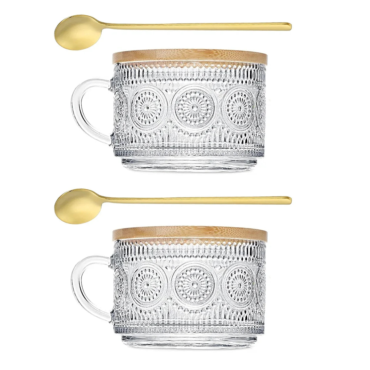 Vintage glasskrus med solsikkemønster – Sett med 2 stk